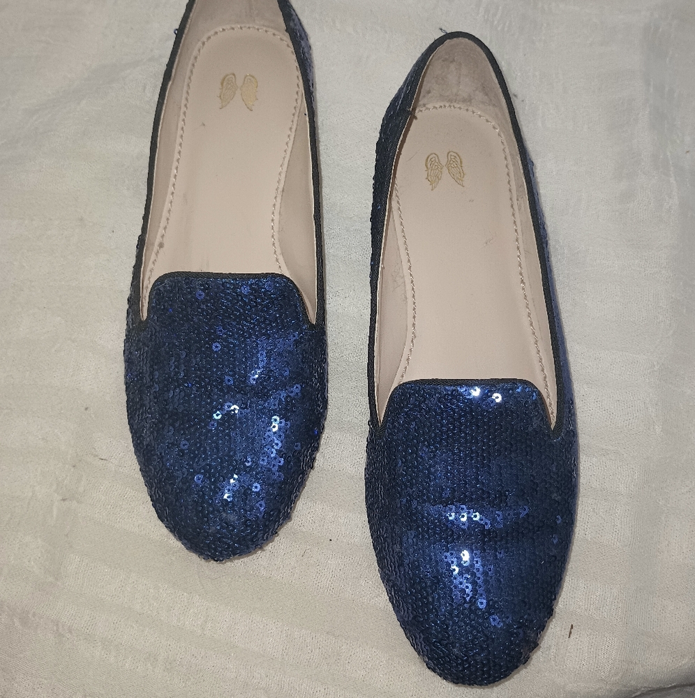 Sparkling Blue Flat Loafers with Sequins